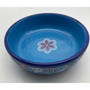 Whisker City Cat Food Water Bowl 5" Ceramic Blue-Cats And Flowers Boho Cute